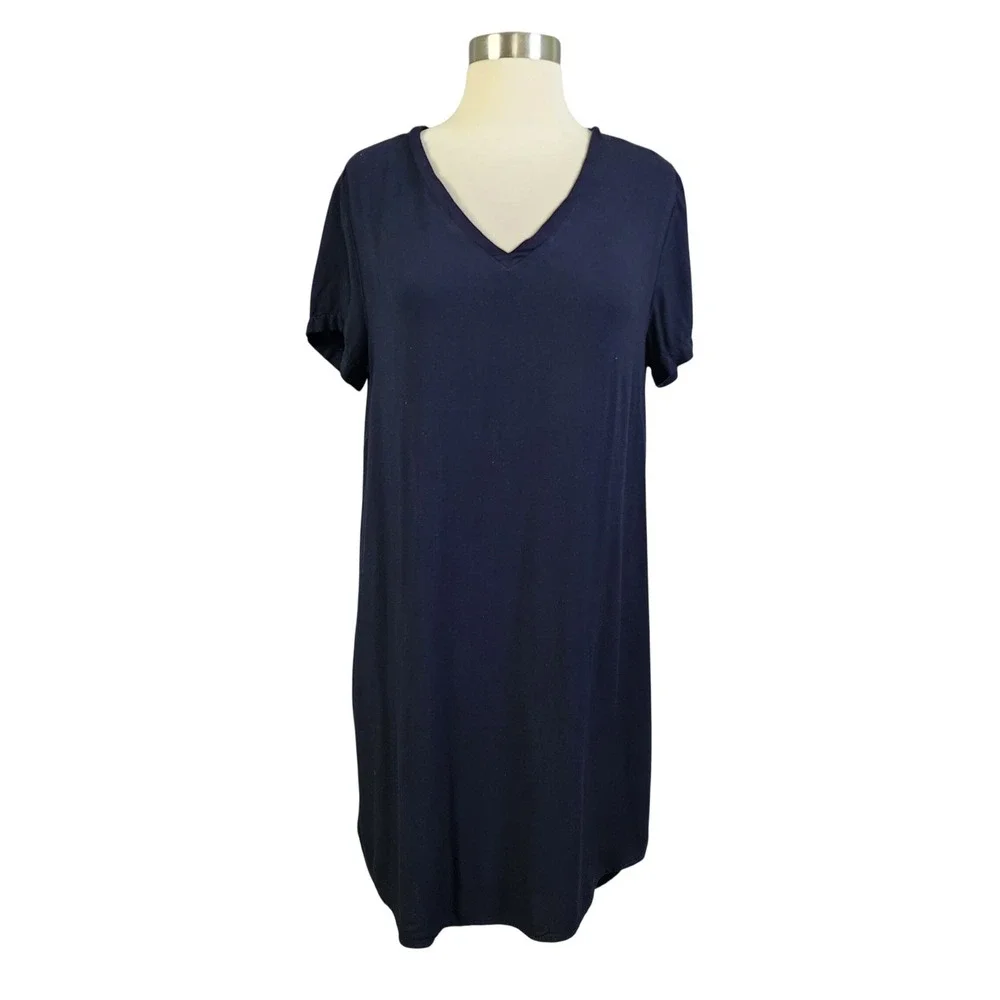 Bella‎ Dahl Womens Navy Blue V Neck T Shirt Dress Size Small Short Sleeve Rayon